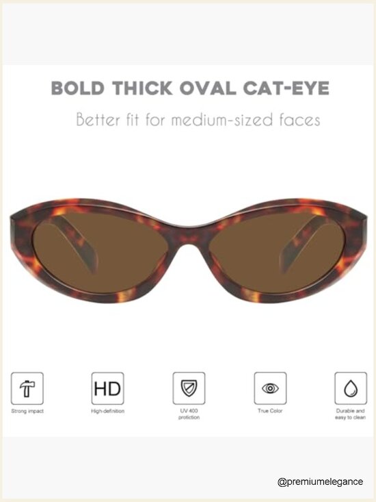 Retro Oval Cat Eye Sunglasses with UV400 Protection Microfiber Pouch Case main image 3